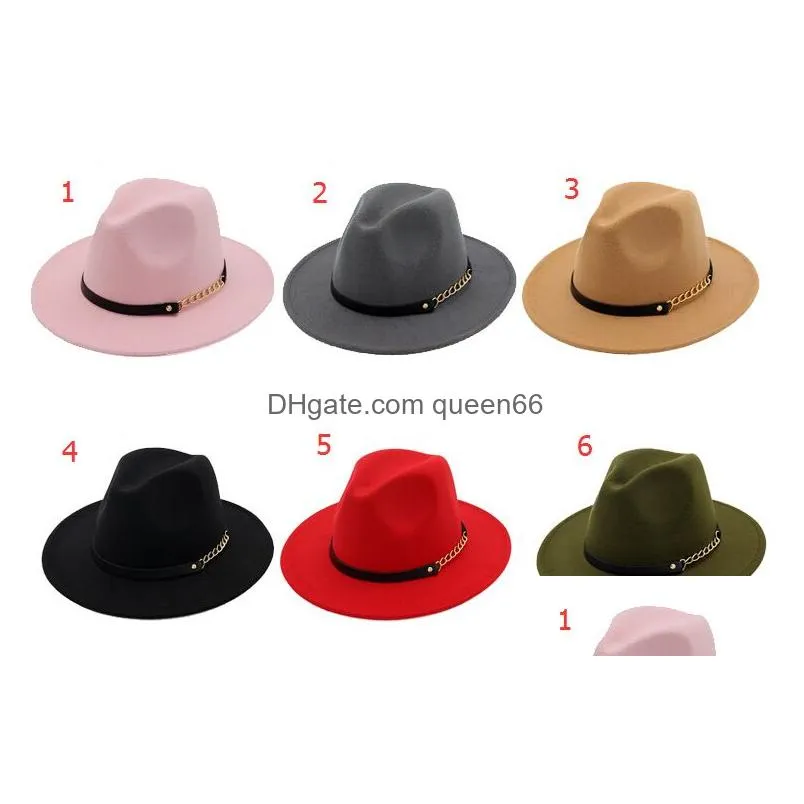 fashion top hats for men women elegant fashion solid felt fedora hat band wide flat brimhats stylish trilby panama caps