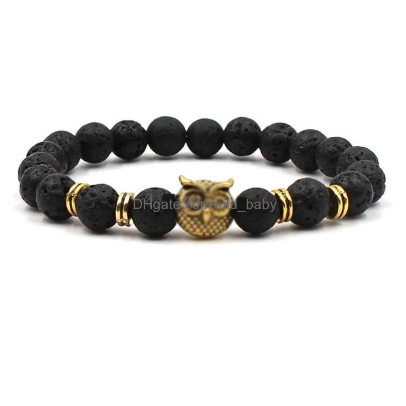 natural black lava rock stone bracelet fashion women men owl hand bracelet aromatherapy  oil diffuser bracelet