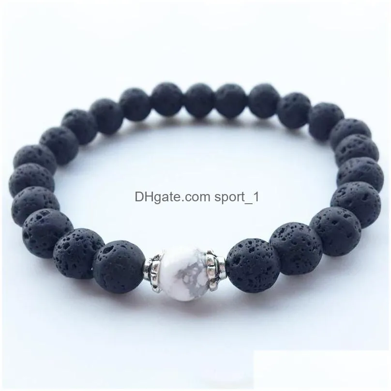  fashion natural stone round shape beads lava chakra healing beaded charm bracelets jewelry lover gift 