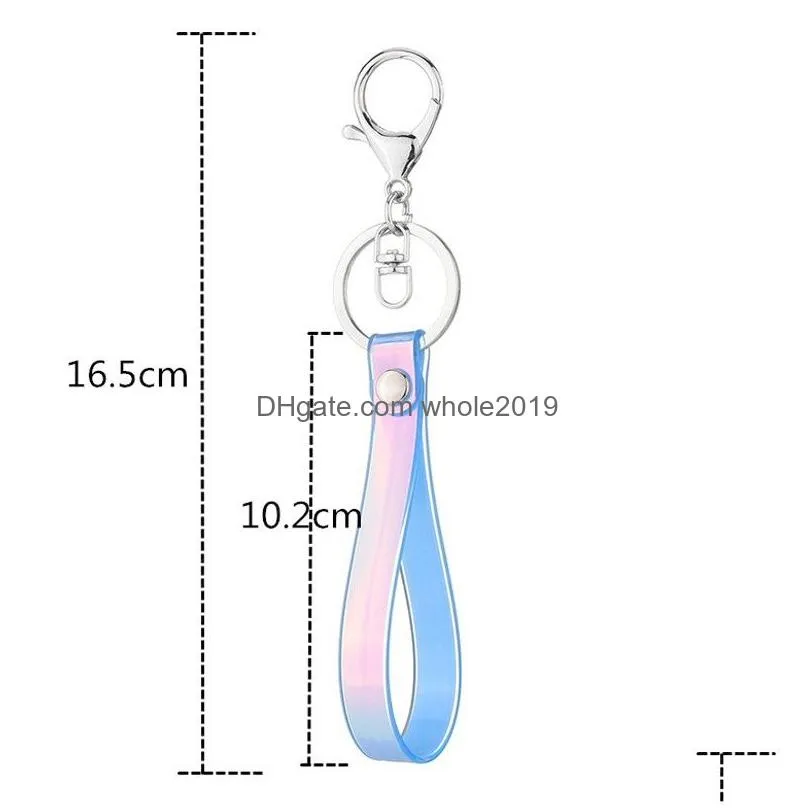 creative colorful laser soft rubber key ring pvc keychain lanyard key chain cute women girl phone bag pendant