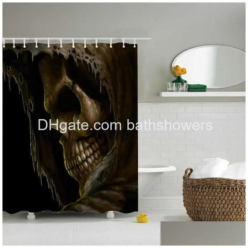 skull cartoon colored design custom shower curtain bathroom waterproof mildewproof polyester fabric