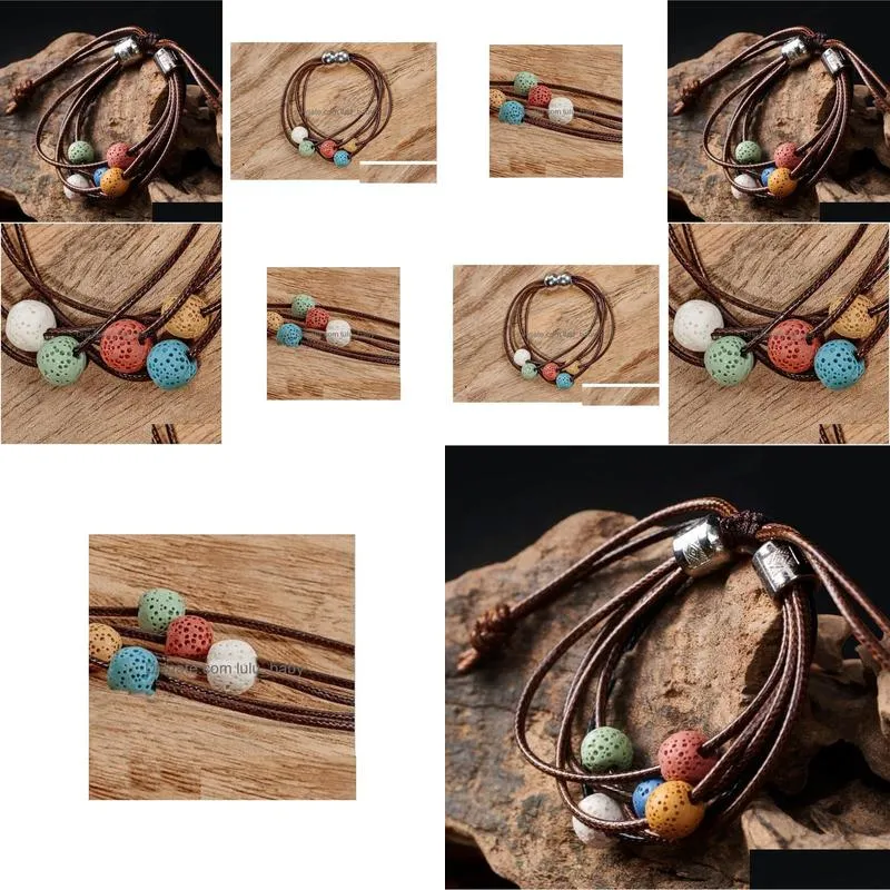 multilayers colorized lava stone beads bracelet perfume essential oil diffuser charms adjustable bracelet accessories jewelry women