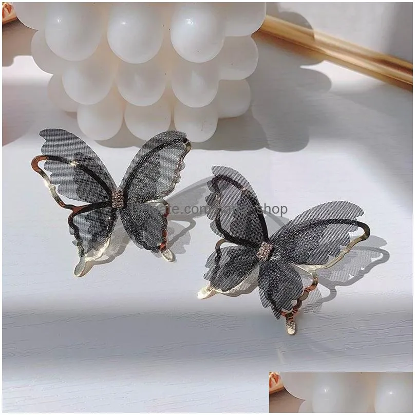 big chiffon white black butterfly stud earrings for women 2020 new trendys jewelry temperament earings