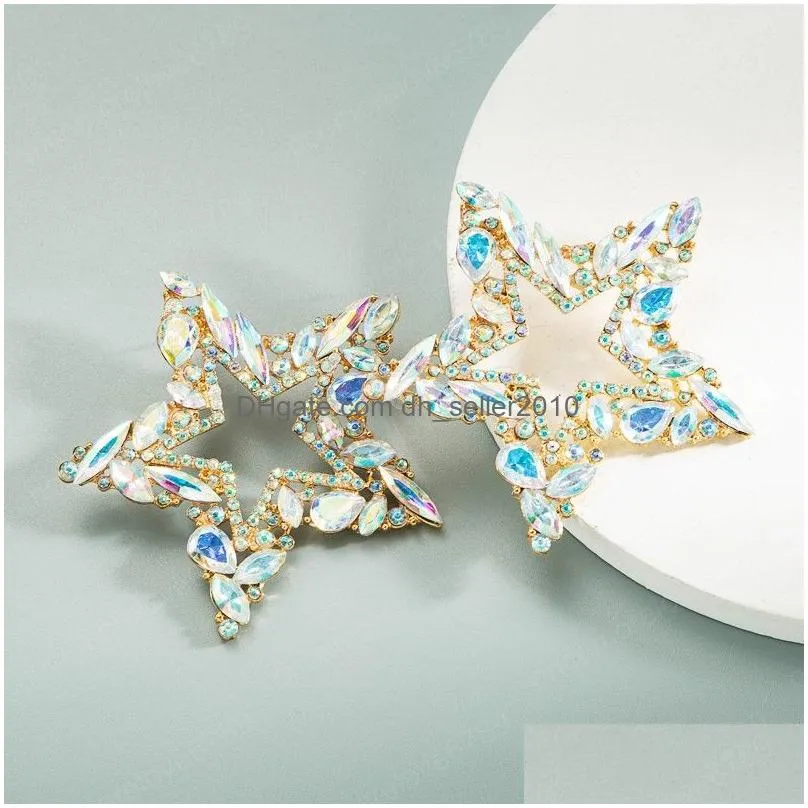 exaggerated multi color crystal star stud earrings luxury gem diamond statement earring female party jewelry brincos