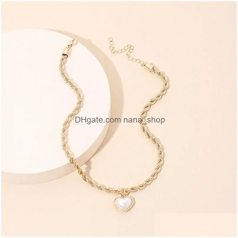 hip hop 2mm metal twist rope chain necklace for women opal love pendant neck fashion jewelry gift wholesale