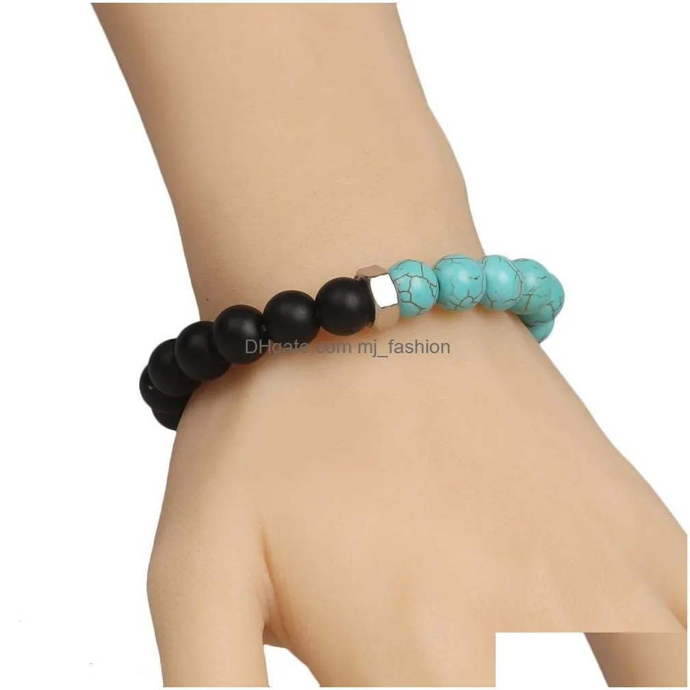 fashion natural stone bracelets 10mm matte onyx turquoises stone beads screw cap chakra bracelet for men women jewelry