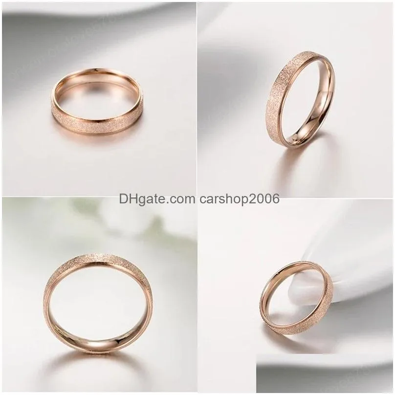 fashion simple scrub stainless steel ring high quality women 2 mm width rose gold color finger jewelry gift for girl