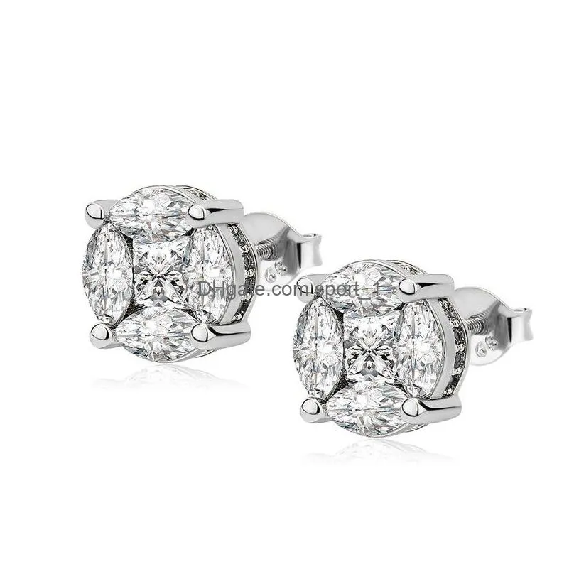 round stud earrings iced prong setting cubic zirconia earrings for women 2021 classic jewelry birthday gift