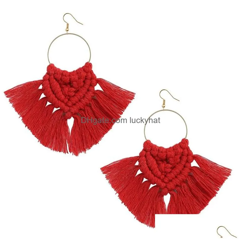 boho ethnic colorful tassel dangle earrings handmade cotton thread fringed knotted pendant earring for women jewelry