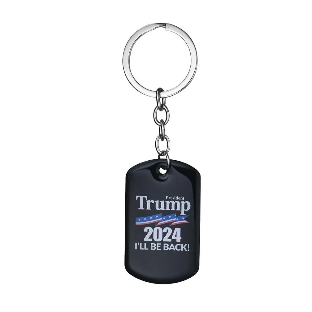 2024 trump keychain us party favor president election flag pendant stainless steel tags ill be back keyring