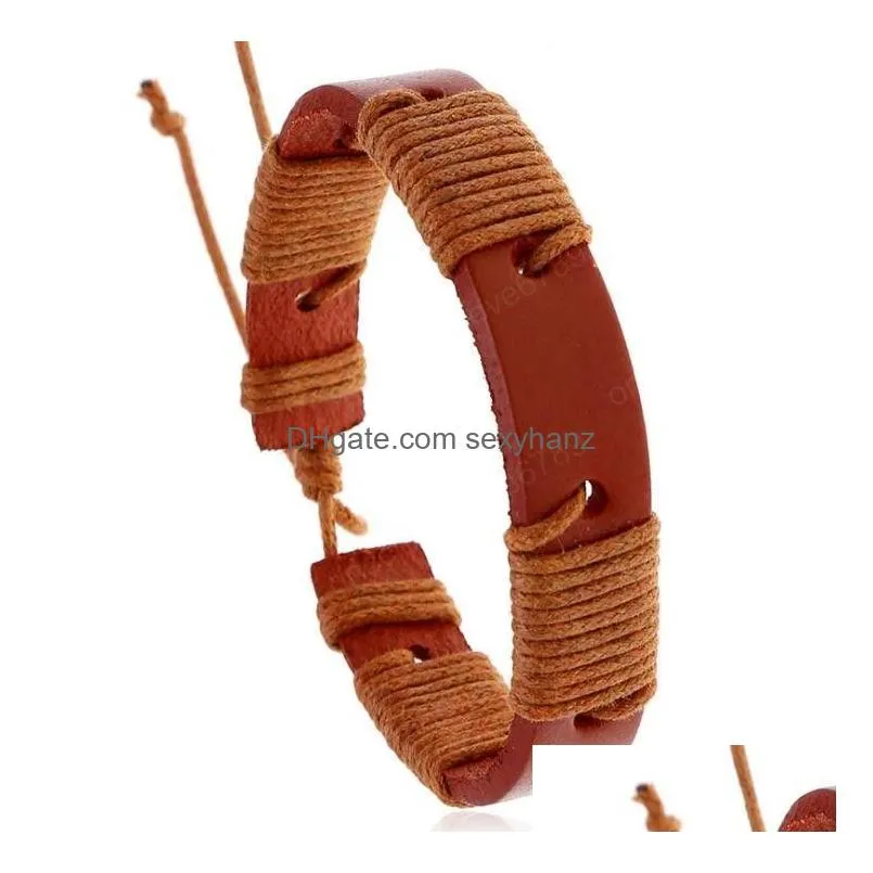 men women bracelet retro brown 13mm genuine leather bracelet adjustable cowhide wax thread nightclub hip hop bracelet
