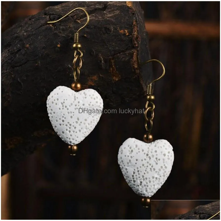 8 colors heart lava stone earrings perfume essential oil diffuser earrings natural stone ethnic earrings accessories jewelry for women