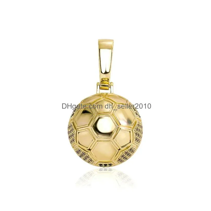 male soccer pendant necklace football hiphop sports cubic zirconia necklaces fan flag diy 14k gold shiny necklaces hip hop rock gemstone rapper