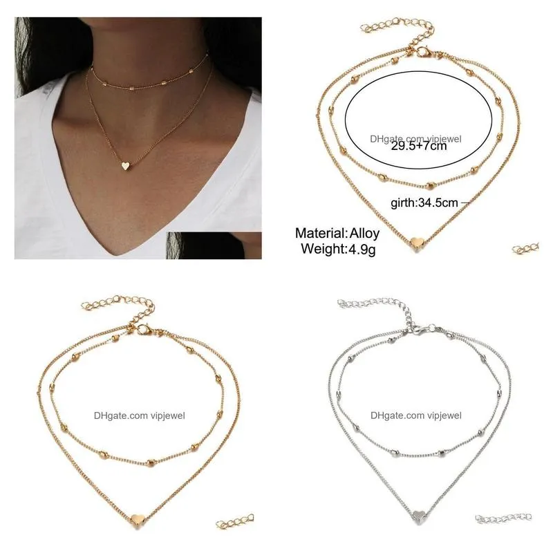 simple golden love heart necklace for women multilayer ball neck necklace statement necklace