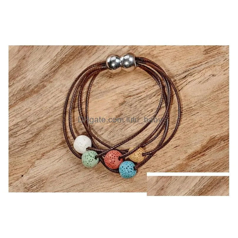 multilayers colorized lava stone beads bracelet perfume essential oil diffuser charms adjustable bracelet accessories jewelry women