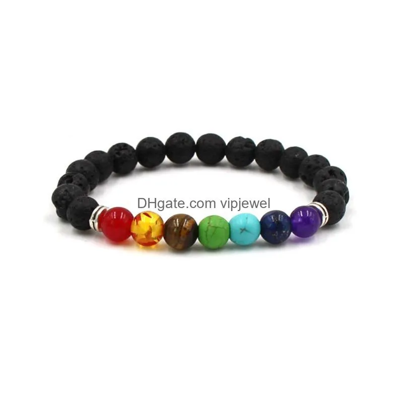 4 styles 7 chakra men black lava stone bracelet healing balance beads reiki buddha prayer natural stone yoga bracelet for women