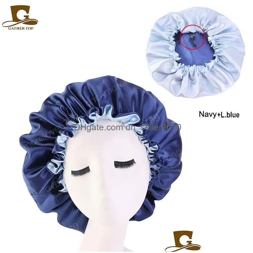 fashion new reversible satin bonnet double layer adjustable size sleeping cap women silky hat night cap head cover bonnet