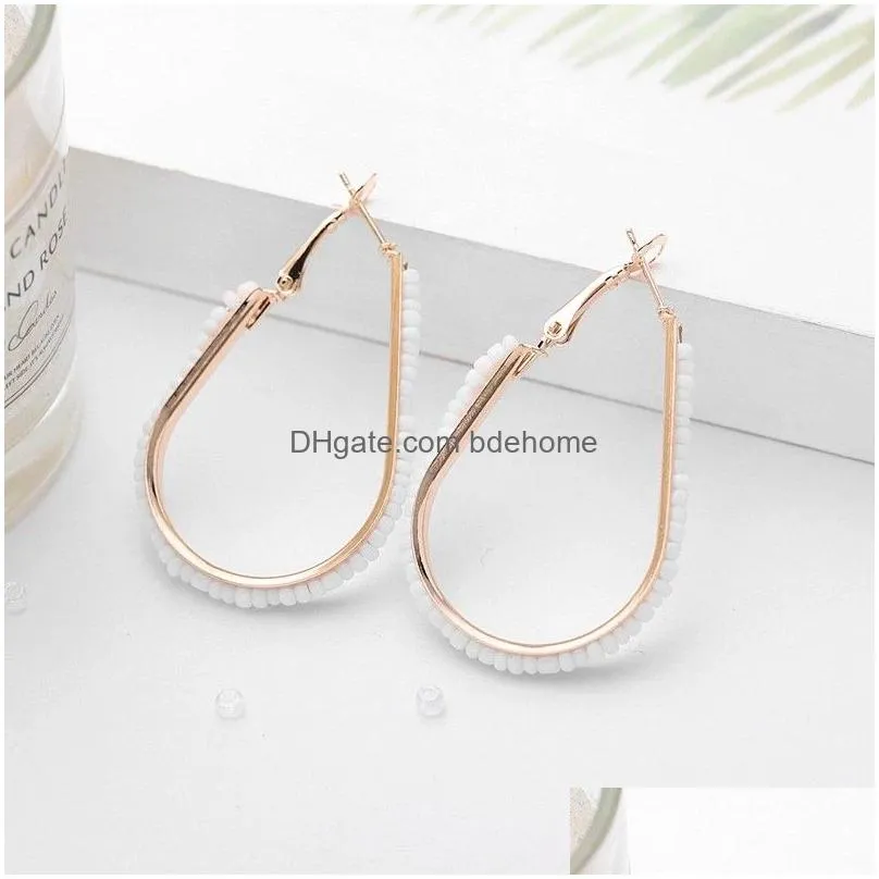 bohemia multi pearl hoop earrings for women gold color oval 2021 new fashion jewelry vintage accessories retro earring