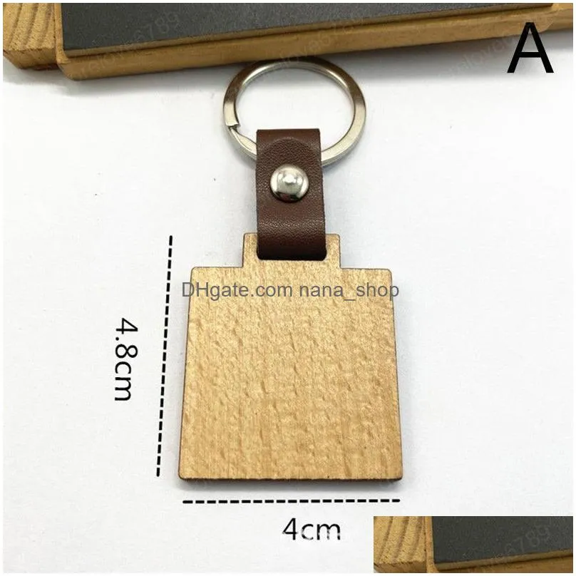 simple style wooden keychain men personalise diy blank multi shaped wooden pendant leather kay chain handmade jewelry gifts