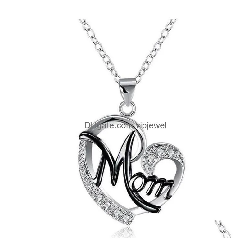 contrast color crystal heart mom necklace pendant diamond fashion love mom jewelry mom necklaces mothers day gift