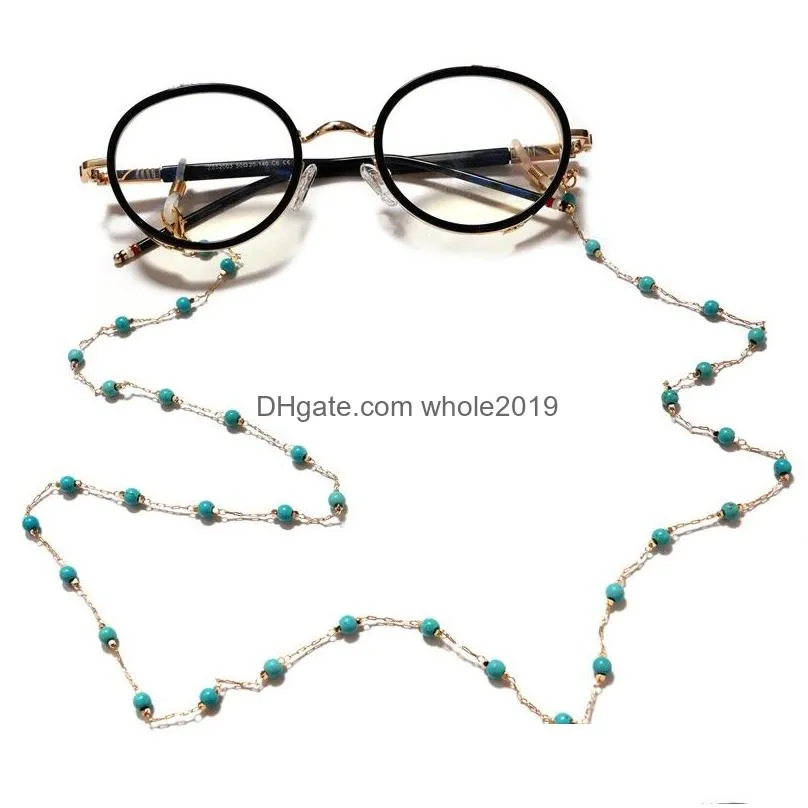 fashion eyeglasses chain blue stone beaded trendy women outside casual sunglasses accessory necklace gift hanging rope