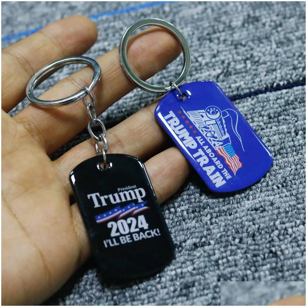 2024 trump keychain us party favor president election flag pendant stainless steel tags ill be back keyring