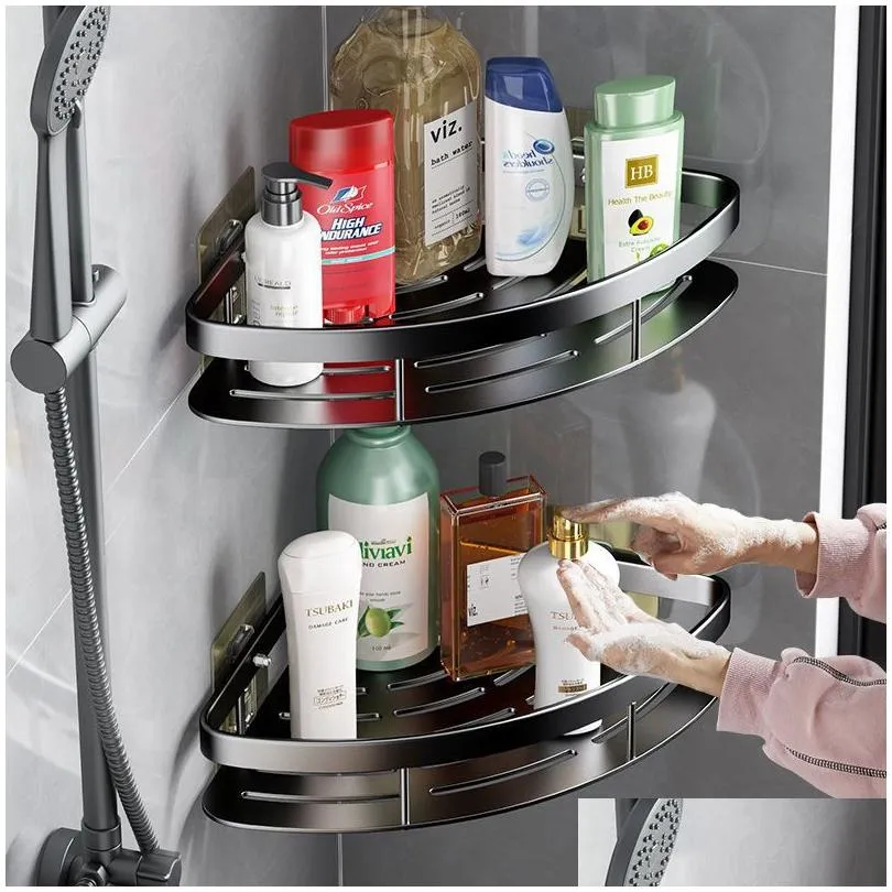 elossa bathroom shelf toilet vanity triangle towel organizer storage rack wallmounted shampoo holder accessories set 220216