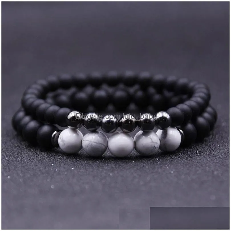  2pcs/set natural stone round beads lava chakra healing beaded charm bracelets jewelry lover gift