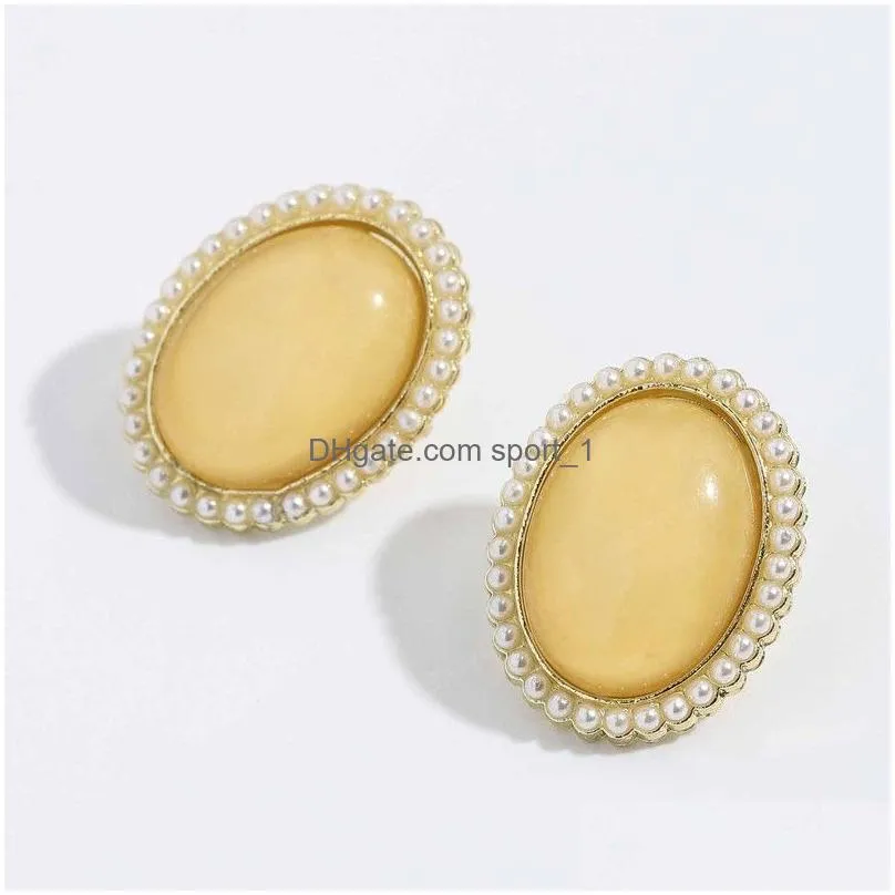 fashion transparent resin geometric oval stud earring for women vintage pearl irregular earrings statement