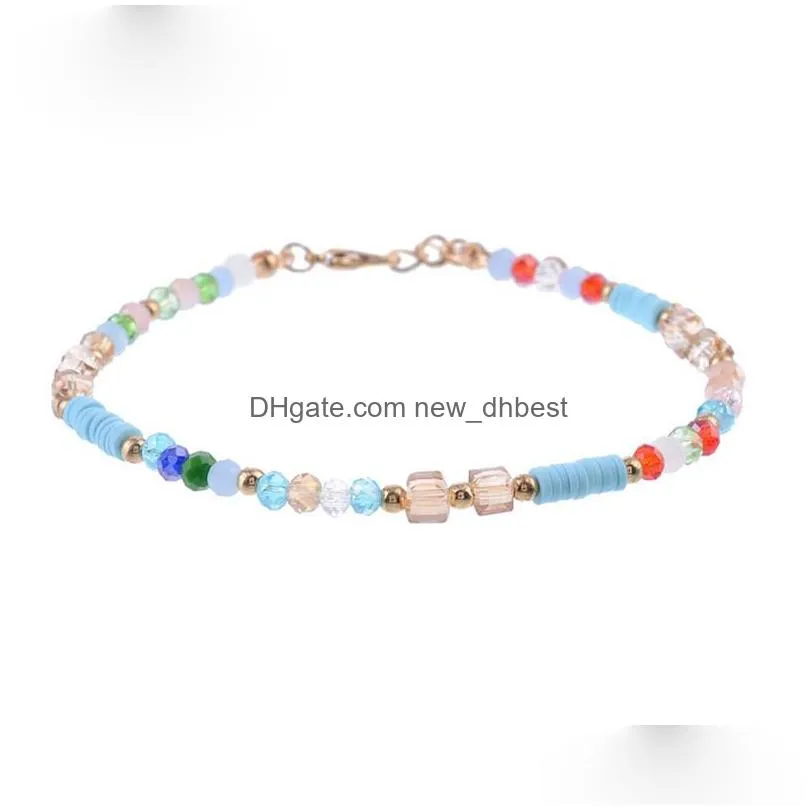 fashion colorful crystal bead anklets for women barefoot sandals foot anklet bracelet bohemia summer beach charm bead jewelry