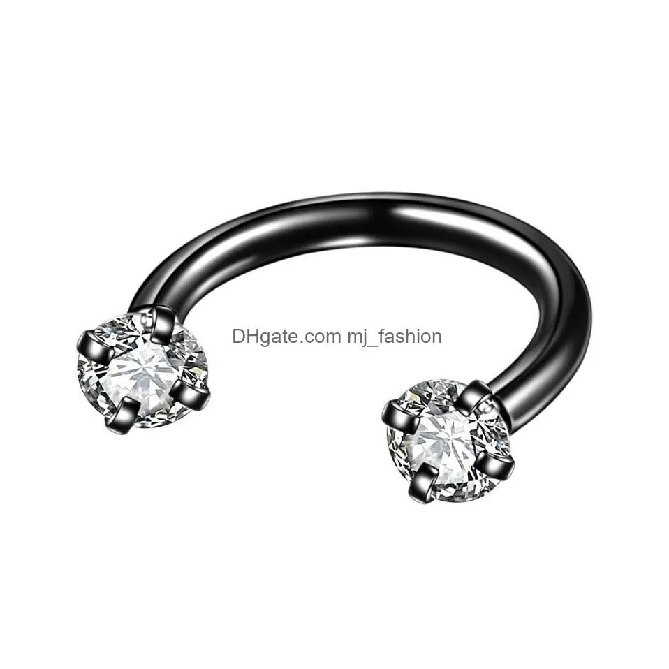 double headed zircon nose ring piercing jewelry c shaped eyebrow nail lip 316l stainless steel 5 color nose hope