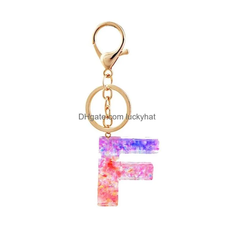 cute 26 english letter car keychain for women men word pendant key ring holder glitter resin acrylic key chains