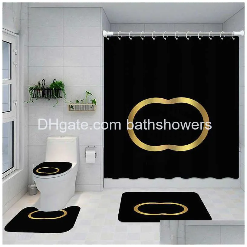 classic letter printed shower curtains designer print bathroom curtain home toilet cover mat bath supplies tfau