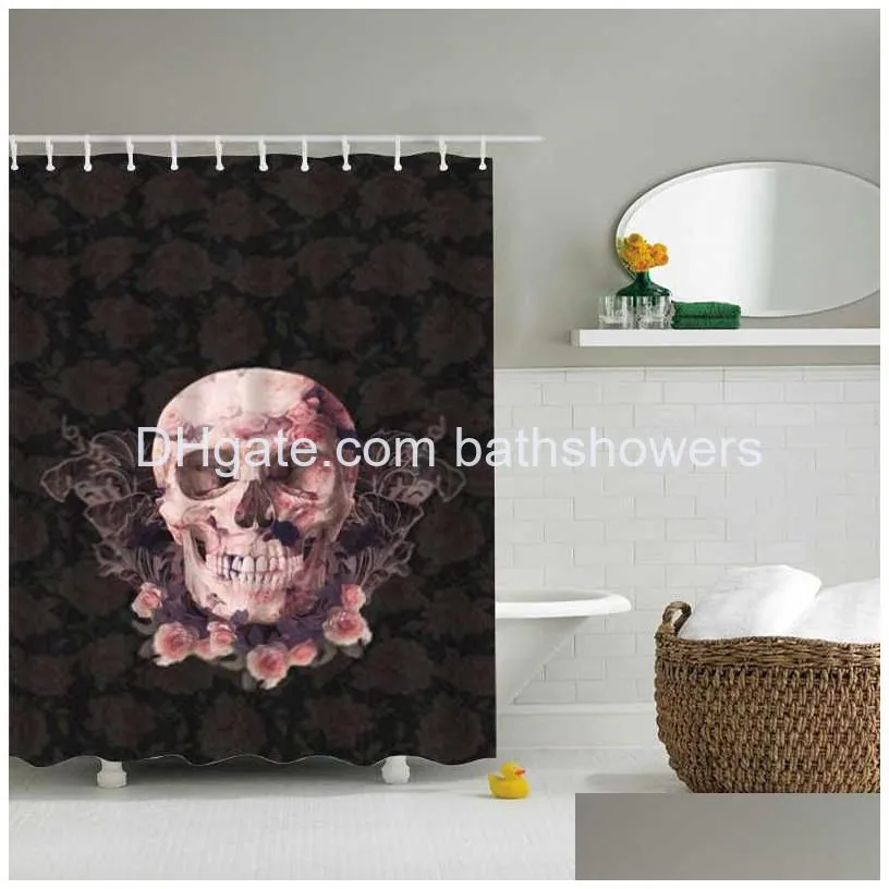 skull cartoon colored design custom shower curtain bathroom waterproof mildewproof polyester fabric