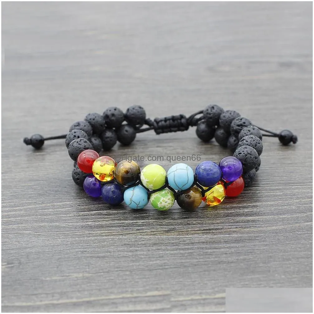 7 chakra essential oil diffuser bracelets 8mm yoga beads volcanic stone double beaded bracelet adjustable bangle jewelry gift