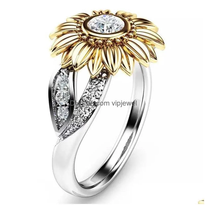 sunflower flower rhinestone rings for women generous luxury fashion refined engagement ring costume jewelry