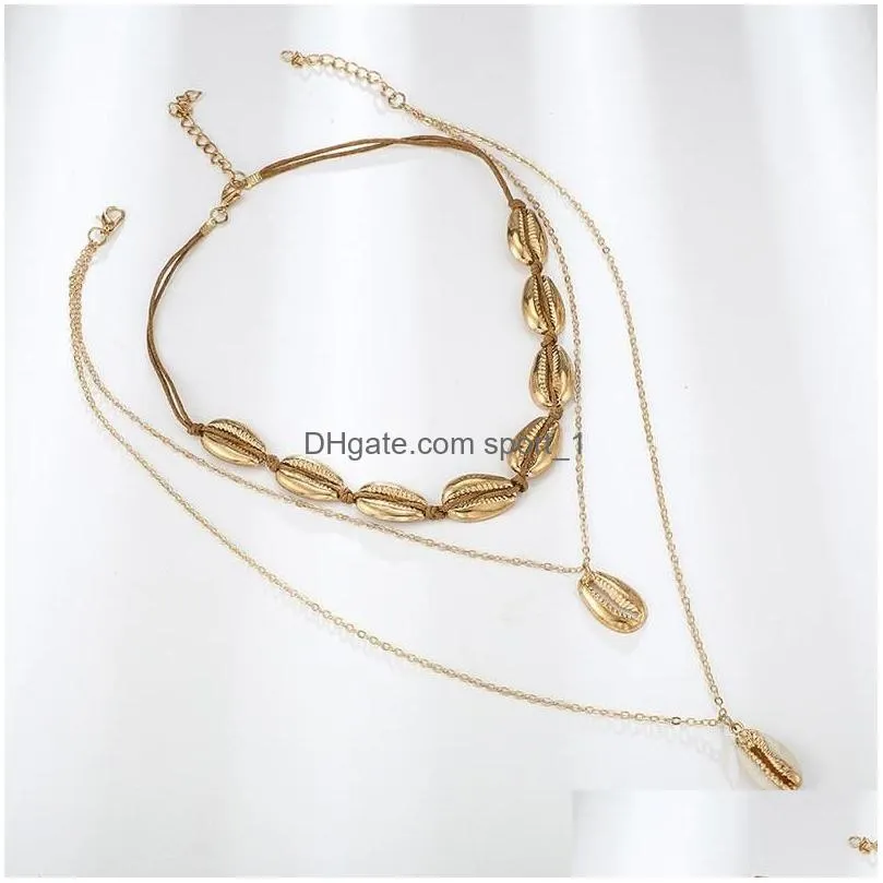  fashion gold shell necklace short pendant necklace chain women beach necklace jewelry girlfriend gift