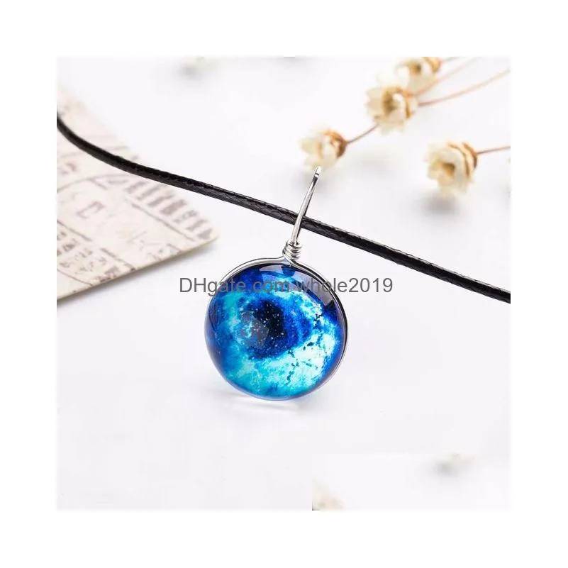 nebula space universe galaxy necklace stars glass ball pendant crystal collares planet pattern leather pendant necklace for uni