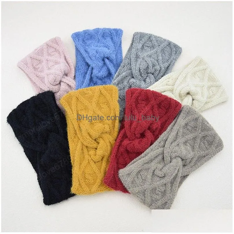 women woolen knitting headbands winter warm warmer ear rhombus check hair band cross knot hair band head wrap hair accessories