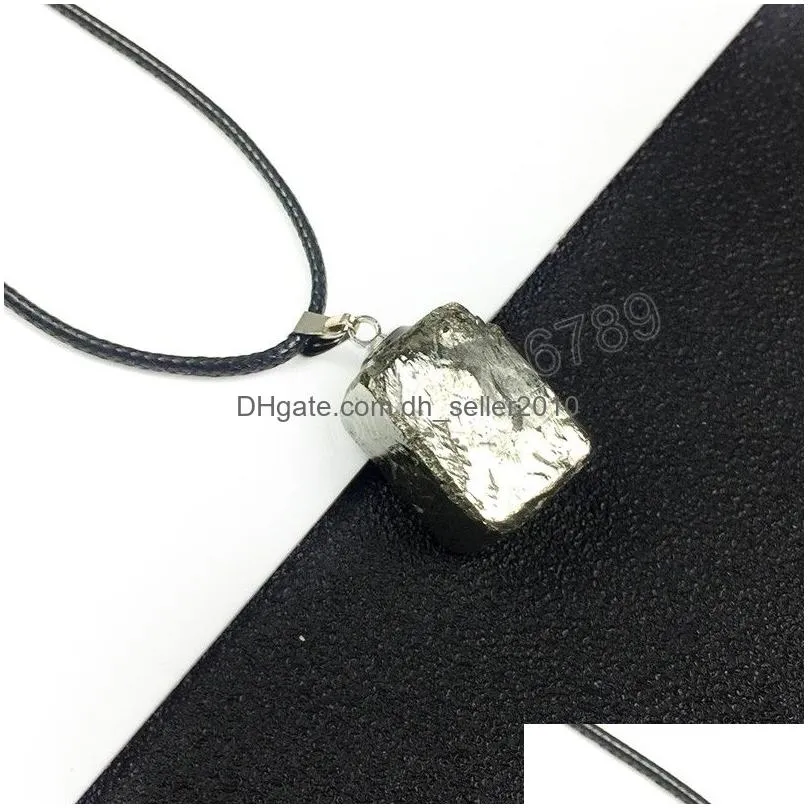 pendulum healing mineral natural pyrites necklace choker irregular square nuggets golden quartz pendant necklace women male