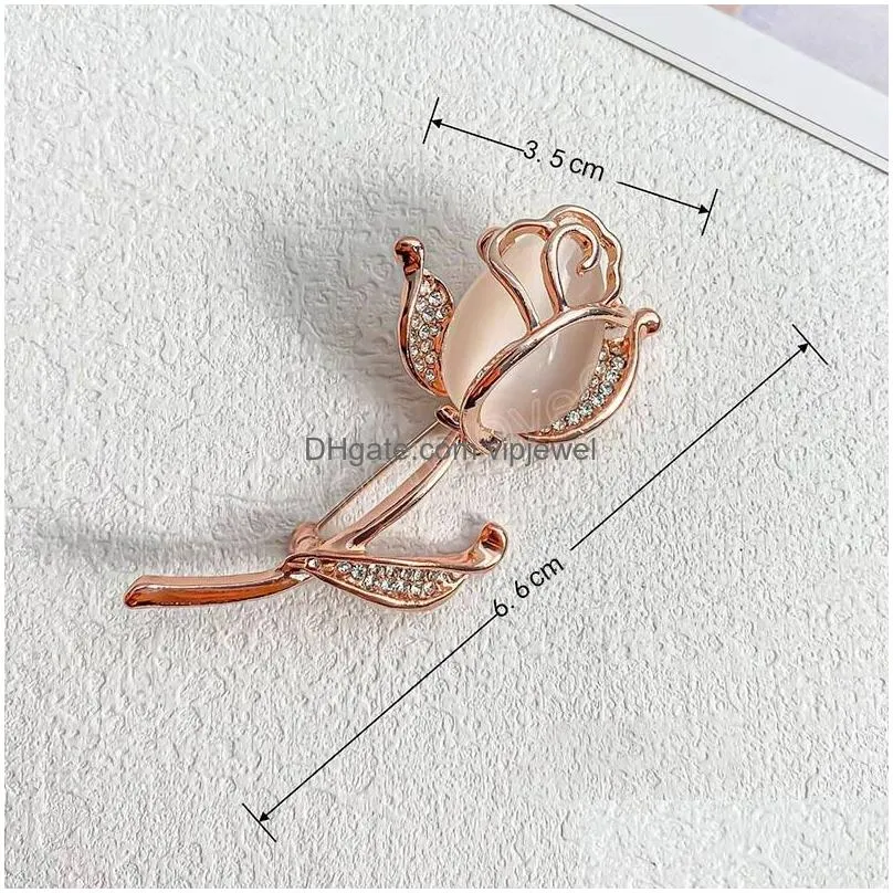 exquisite rose flower brooches opal stone rhinestone brooch for women pins fashion clothing wedding jewelry accessories femme gifts