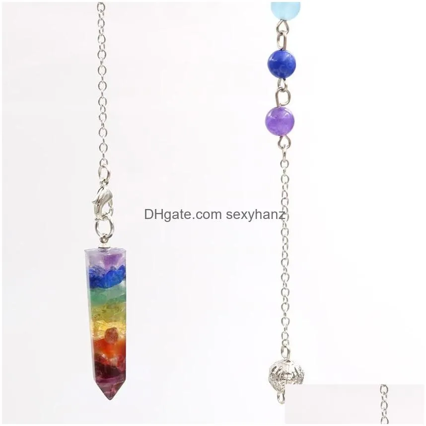 wholesale 10 pcs silver plated many style colorful stone and resin pendant with round beads chain healing chakra jewelry