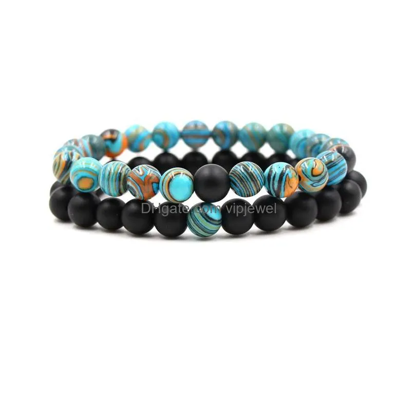 4 colors natural malachite stone bracelets 8mm black stone beads bracelet lover couple stone beads bracelet stretch jewelry