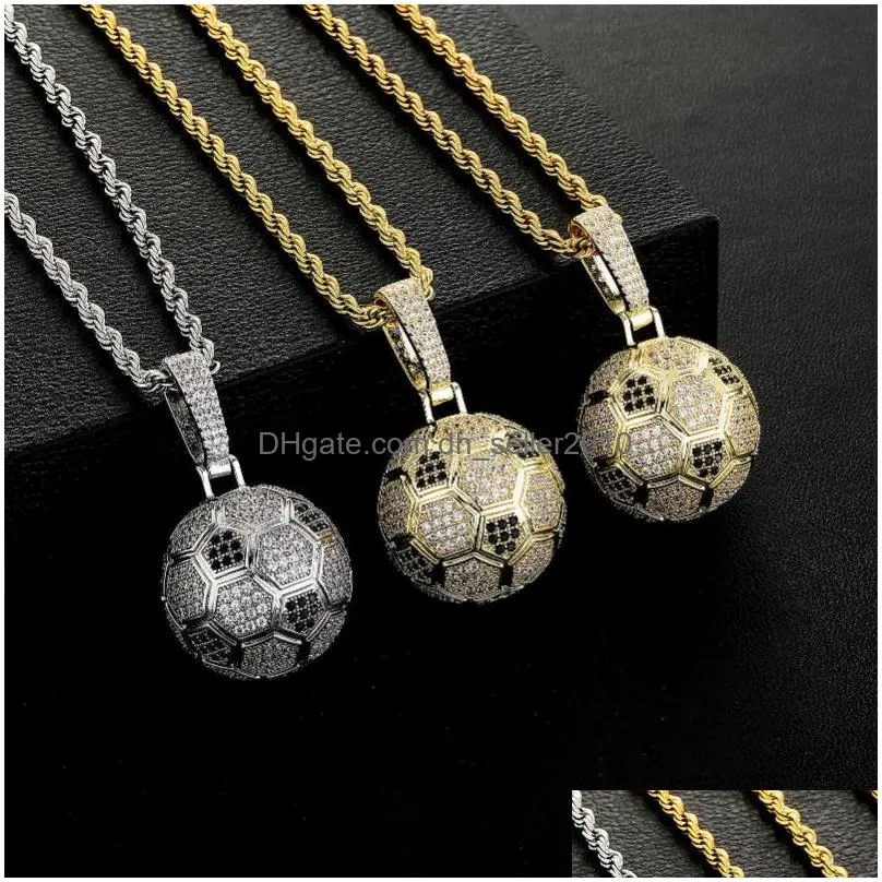 male soccer pendant necklace football hiphop sports cubic zirconia necklaces fan flag diy 14k gold shiny necklaces hip hop rock gemstone rapper