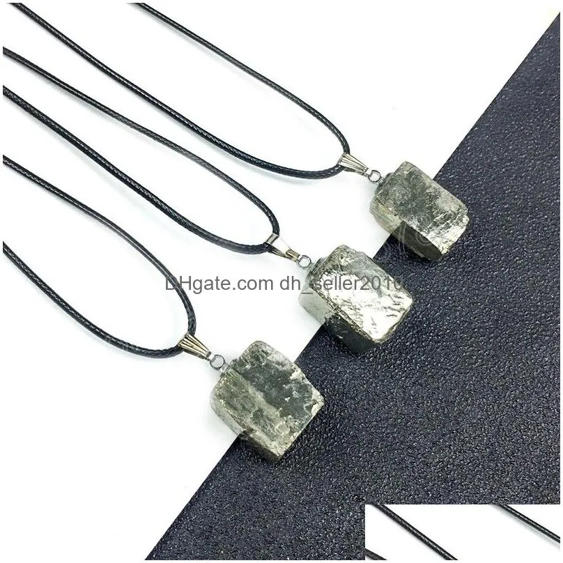 pendulum healing mineral natural pyrites necklace choker irregular square nuggets golden quartz pendant necklace women male
