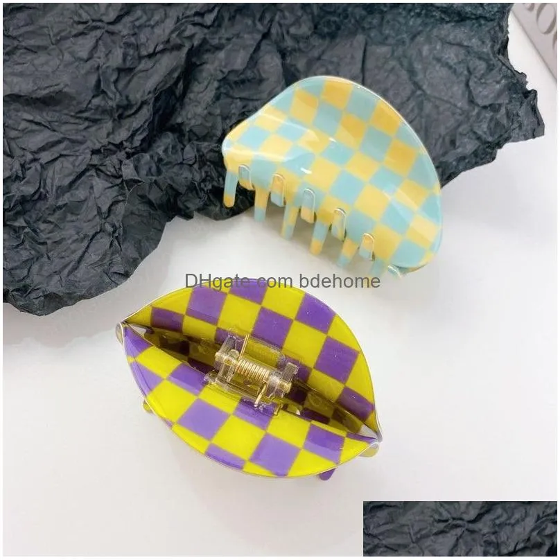 colorful checkerboard acetate hairpin clamps geometric semicircle bath hair claw clip for women hair accessories