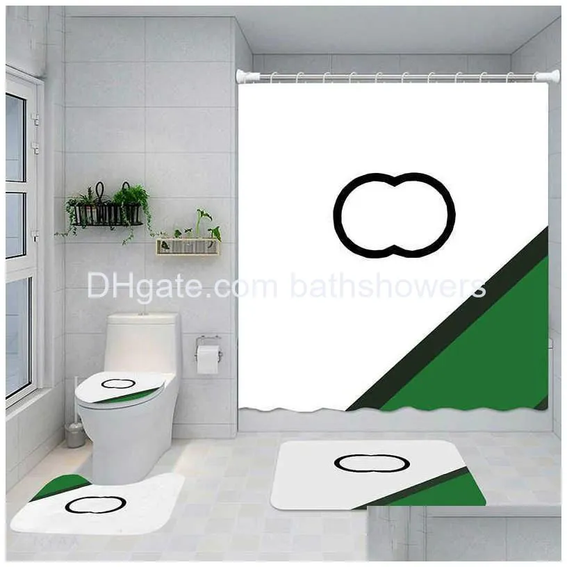 classic letter printed shower curtains designer print bathroom curtain home toilet cover mat bath supplies tfau