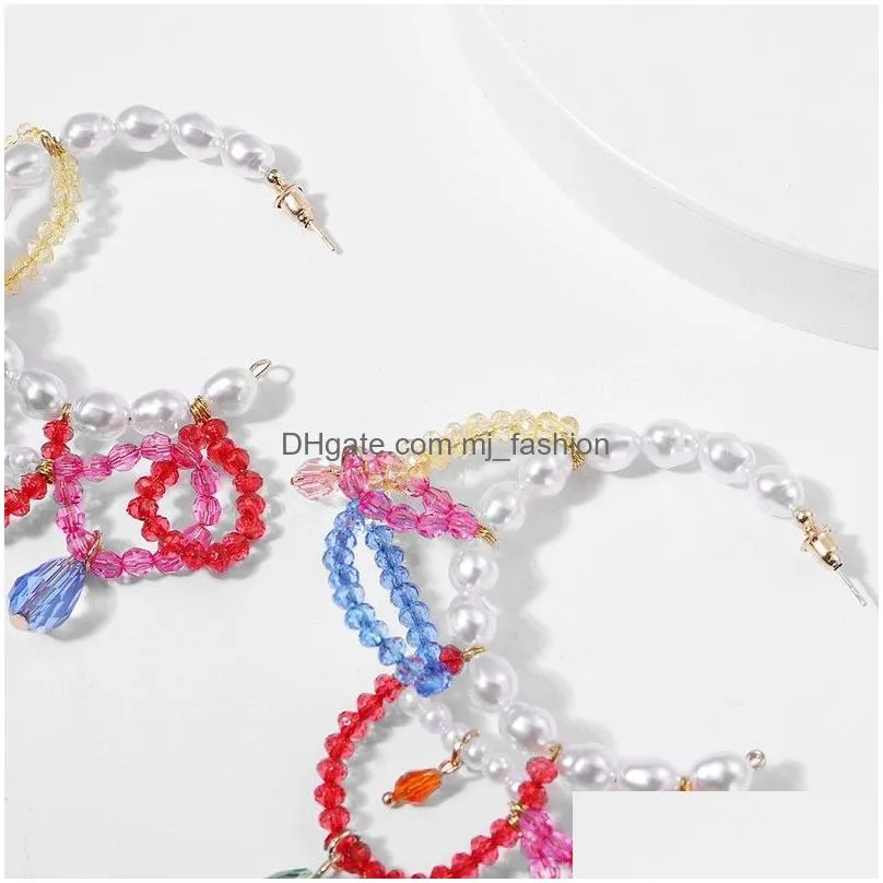 hoop earrings with multicoloured faux pearl for women bohemian acrylic beaded cshaped earrings fashion jewelry