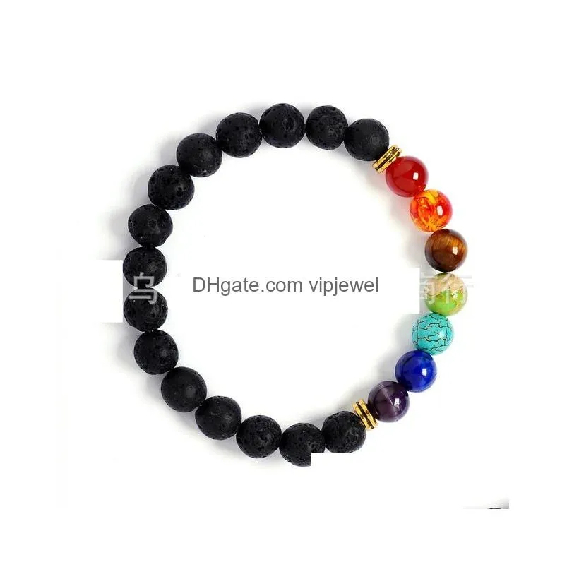 6 colors 8mm natural seven chakras stone beads bracelet lava purple green strand stretch yoga jewelry tiger eye stone bracelets