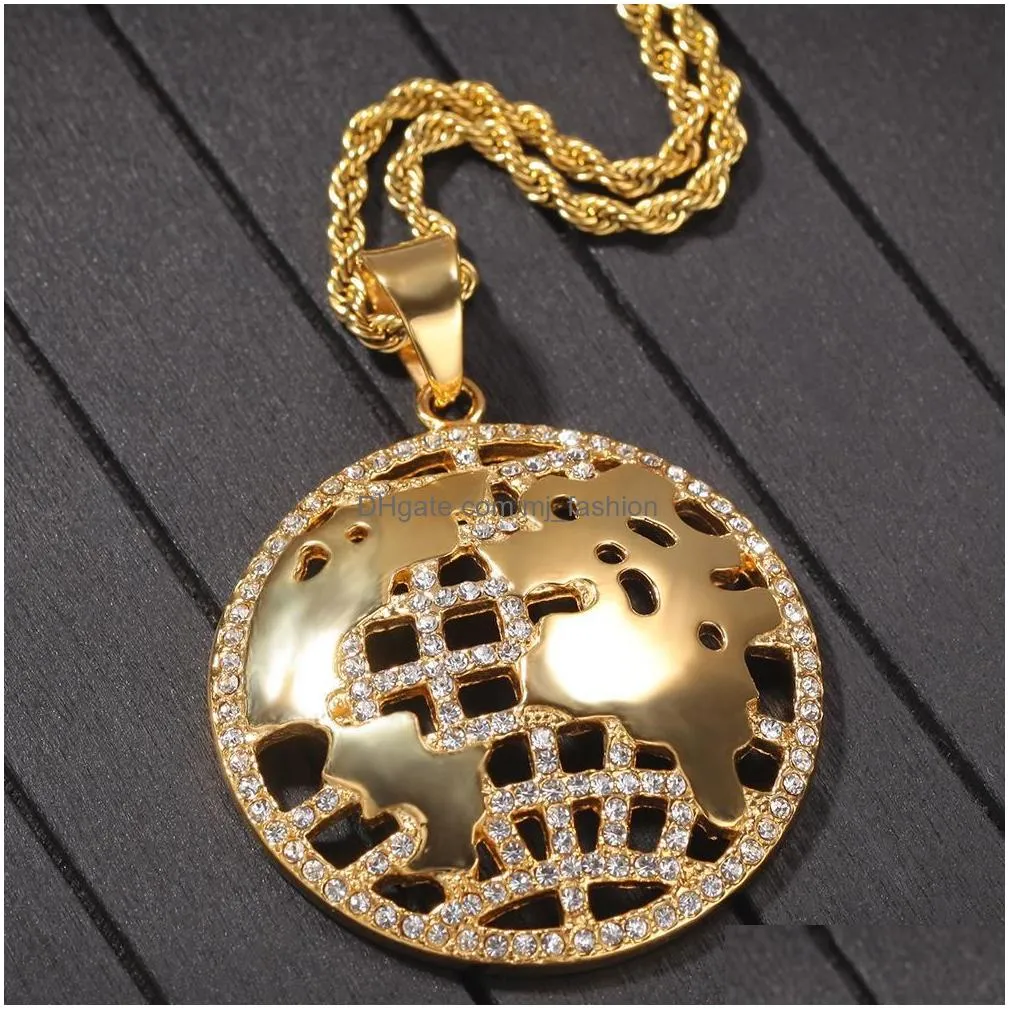 men hip hop world map pendant necklaces stainless steel never fade hiphop pendants necklace